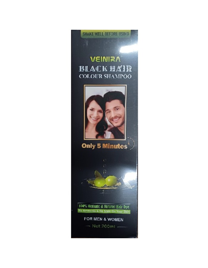 VEINIRA Black Hair Colour Shampoo Men and Women - Bottle 200ml