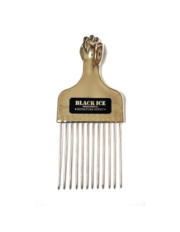 Black Ice Gold Handle Afro Metal Pik Comb