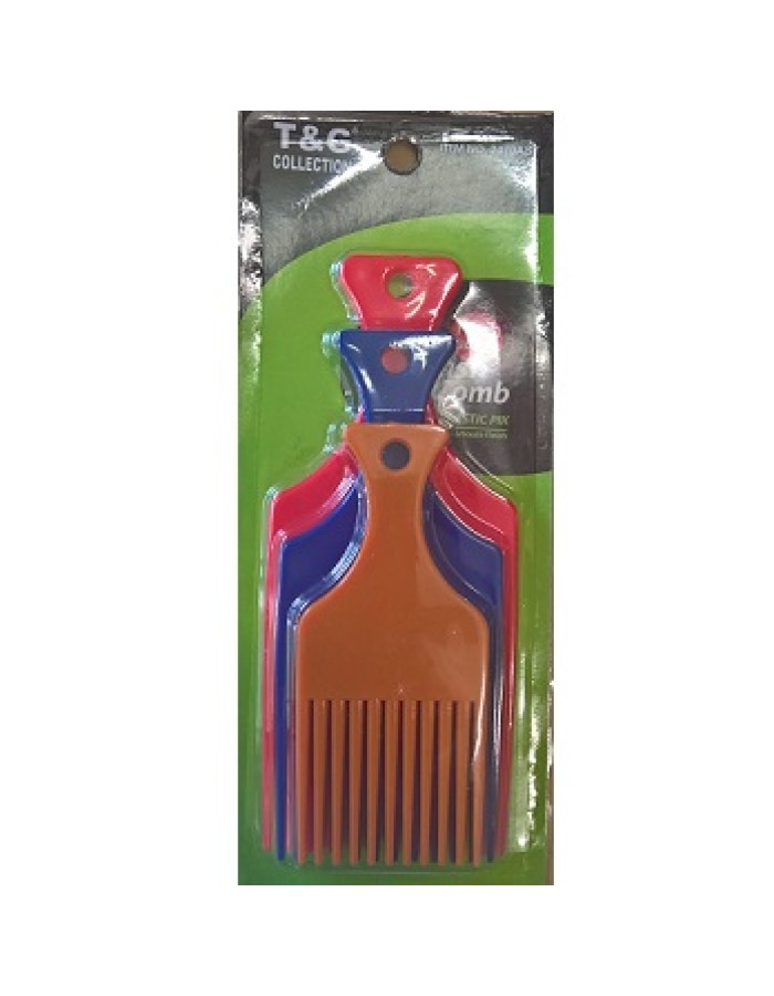 T&G 3Pcs Afro Plastic Pik Comb - Assorted Colour