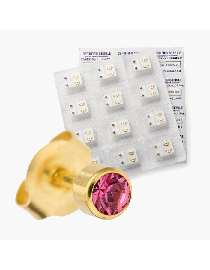 Rose Pink & Gold Colour Sterile Stud Earrings - One Pair