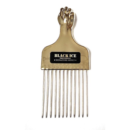 Black Ice Gold Handle Afro Metal Pik Comb
