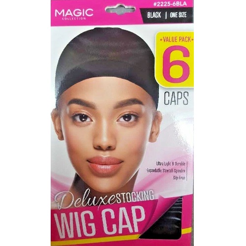 Magic Deluxe Stocking Wig Cap Black 6Caps