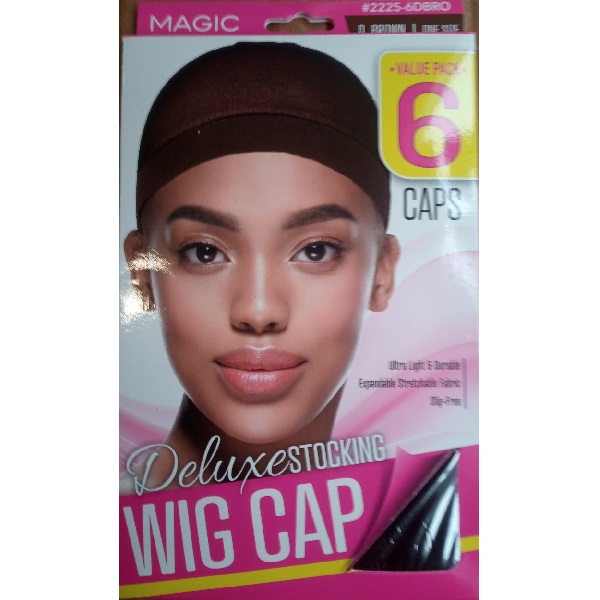 Magic Deluxe Stocking Wig Cap Dark Brown 6Caps