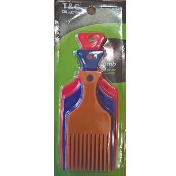 T&G 3Pcs Afro Plastic Pik Comb - Assorted Colour