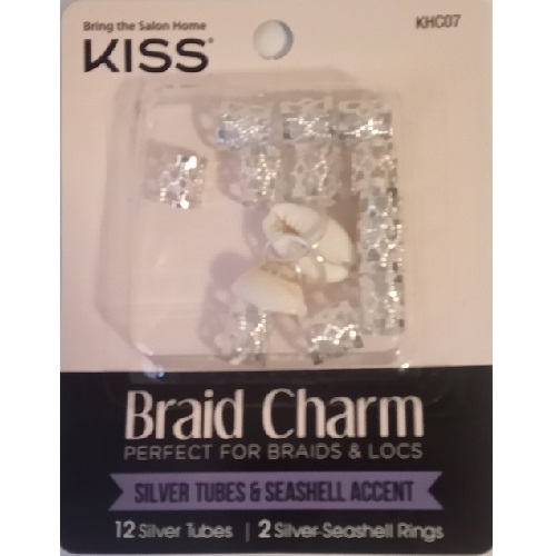 Kiss Braid Charms - Silver Tubes & Seashell Accent (KHC07)