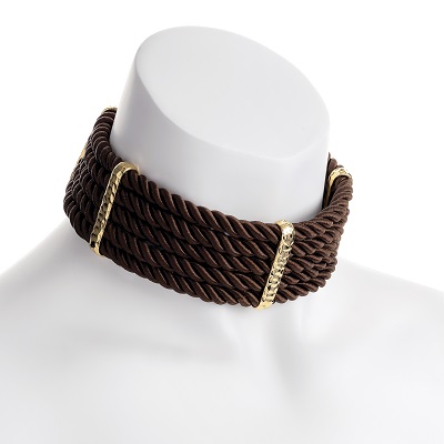 Gold Colour Brown Platted Choker Necklace